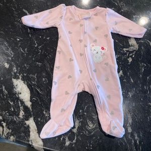 Baby girls Carters pink onesie pajama with heart detail size 0-3 months